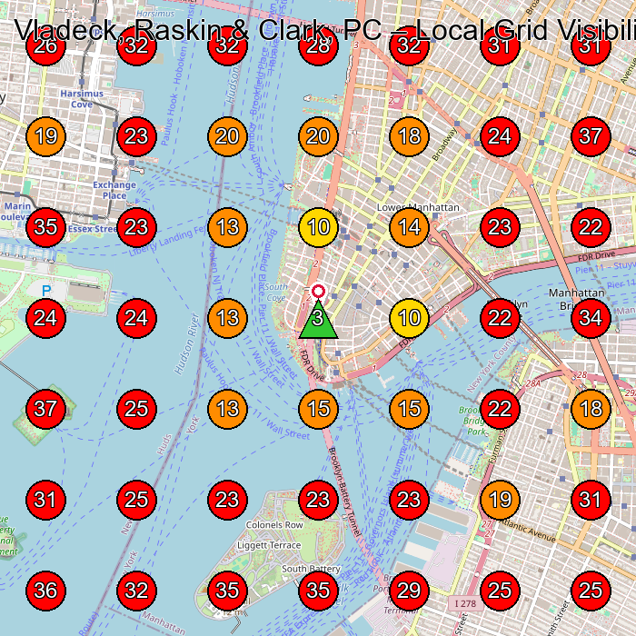 Vladeck, Raskin & Clark, PC GeoGrid visibility map for Law Firm in 1 Liberty Pl